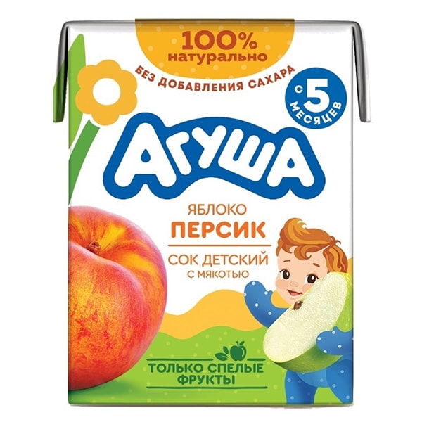 Сок Агуша яблоко, персик с 5 месяцев 200 мл. 1 шт.